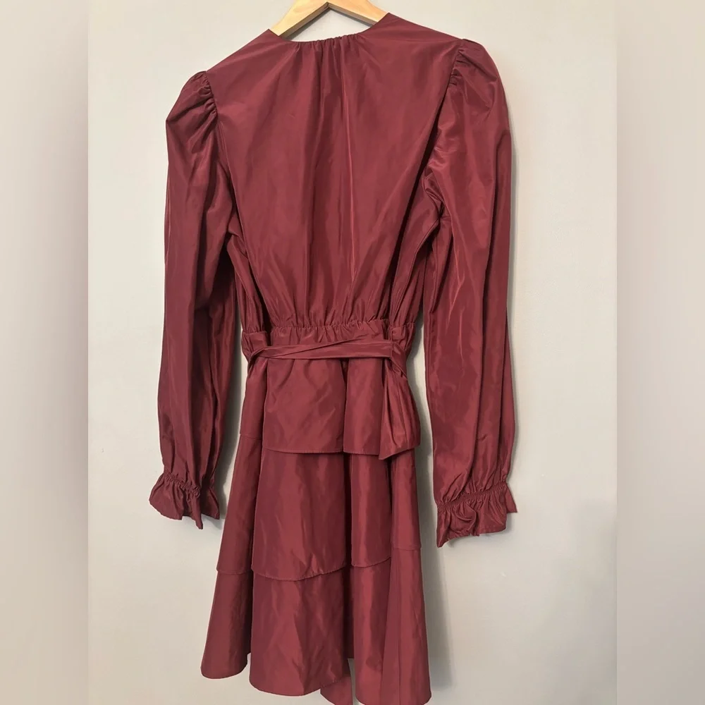 NWT Marie Oliver mini Umbra Burgundy Maroon taffeta belted dress size S - Picture 4 of 9